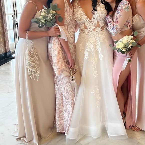 Fame and Partners Max Champagne Silk/Satin Draped gown - Picture 3 of 4